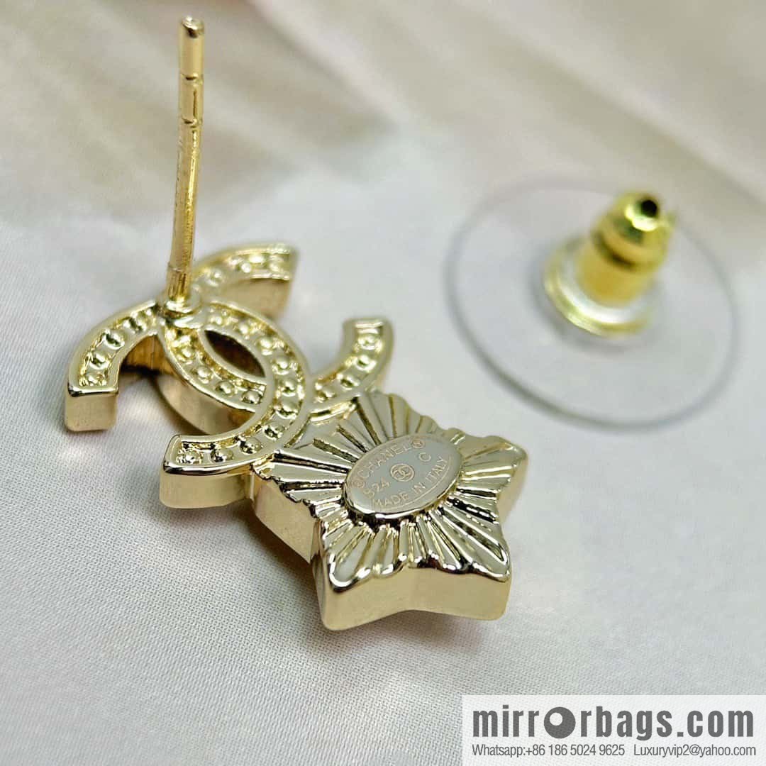 ☀️New ☑️ Chanel C2 double c pentagram ⭐ star stud earrings ☀️