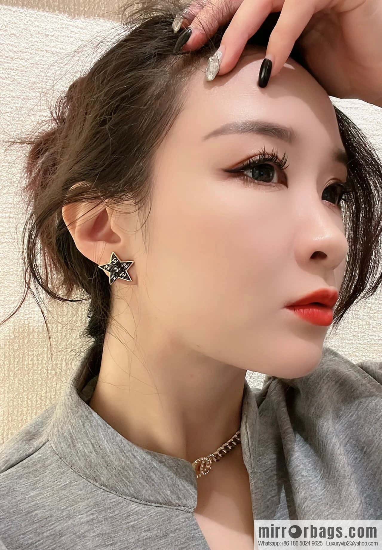 ☀️New ☑️ Chanel C1 double c pentagram ⭐ star stud earrings ☀️