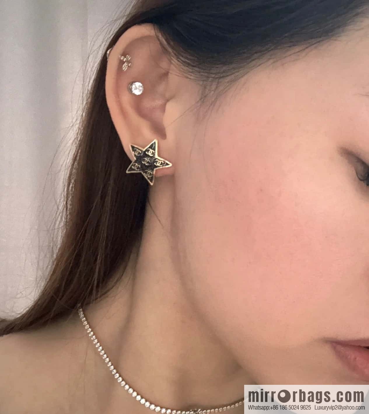 ☀️New ☑️ Chanel C1 double c pentagram ⭐ star stud earrings ☀️