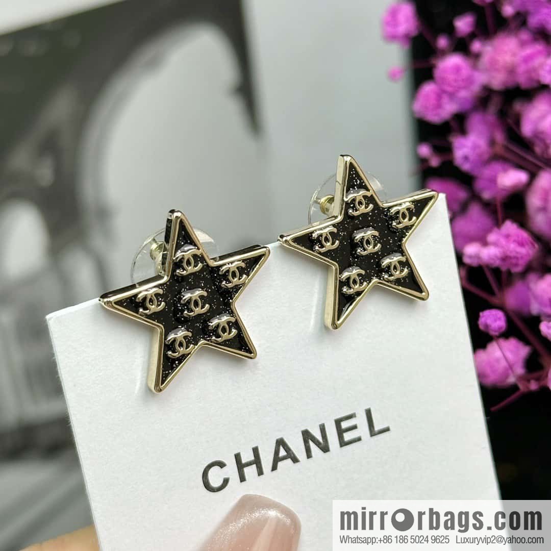 ☀️New ☑️ Chanel C1 double c pentagram ⭐ star stud earrings ☀️