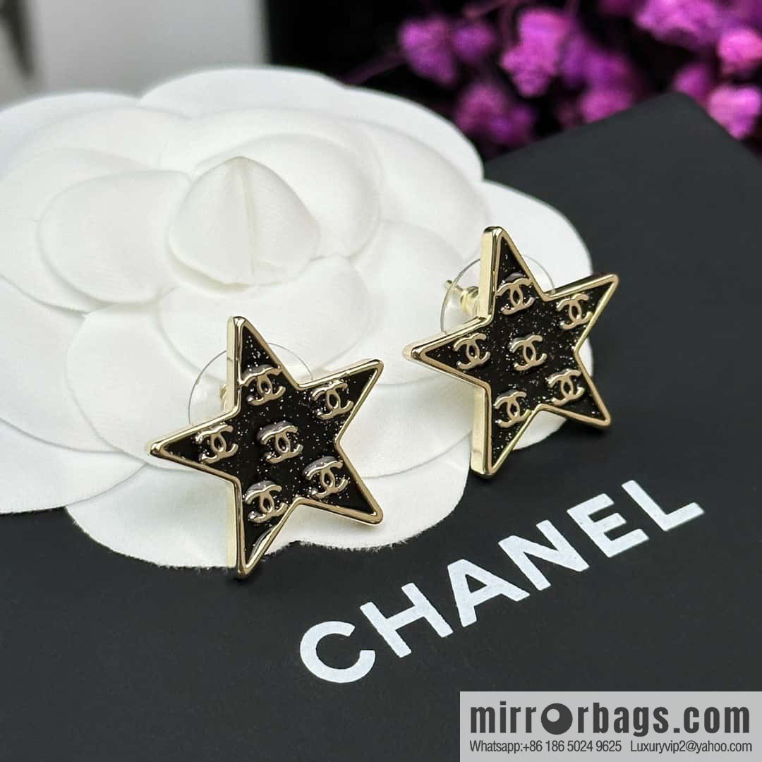 ☀️New ☑️ Chanel C1 double c pentagram ⭐ star stud earrings ☀️