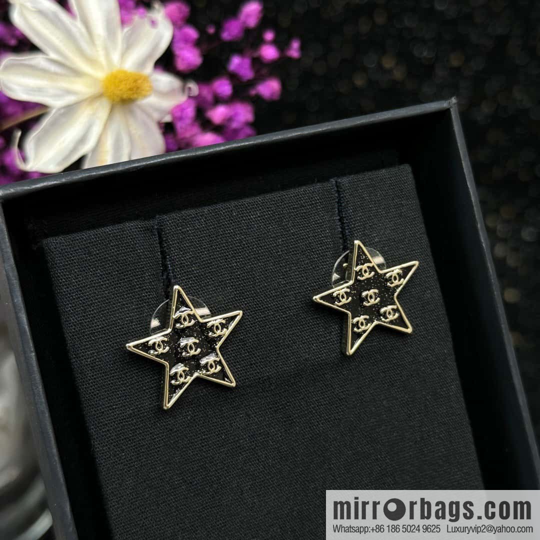 ☀️New ☑️ Chanel C1 double c pentagram ⭐ star stud earrings ☀️