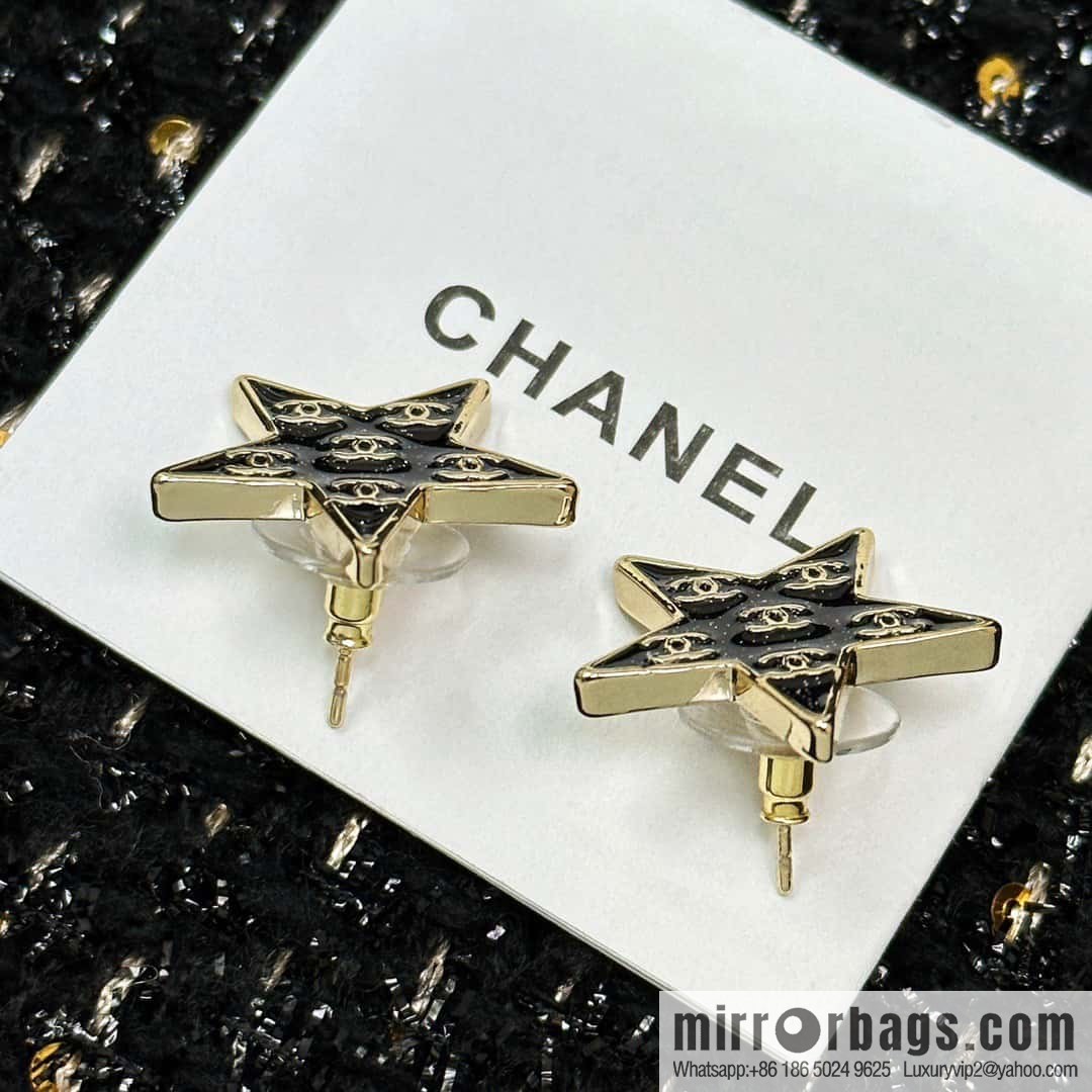 ☀️New ☑️ Chanel C1 double c pentagram ⭐ star stud earrings ☀️