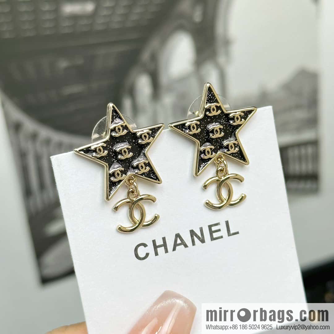 ☀️New ☑️ Chanel C2 double c pentagram ⭐ star stud earrings ☀️