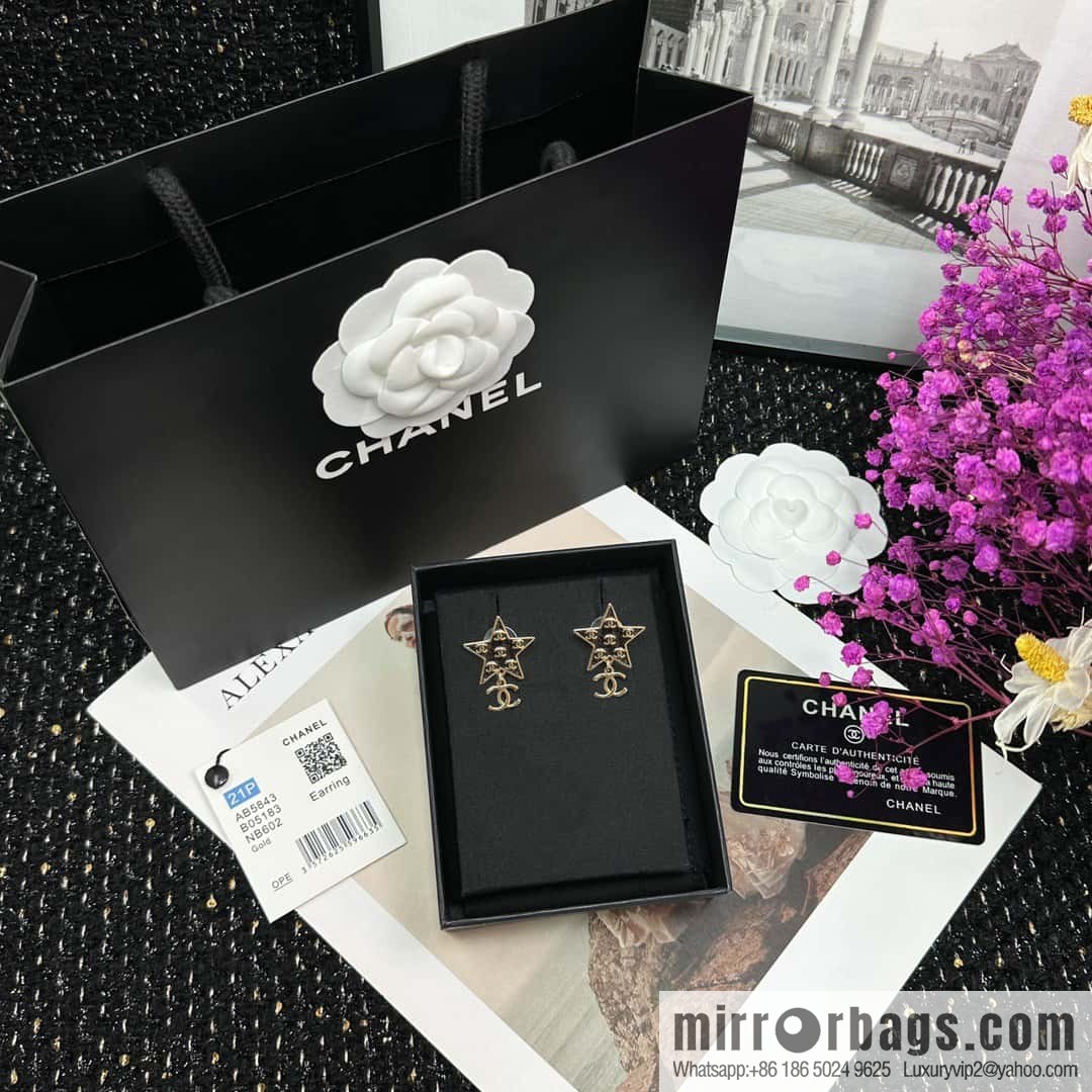 ☀️New ☑️ Chanel C2 double c pentagram ⭐ star stud earrings ☀️