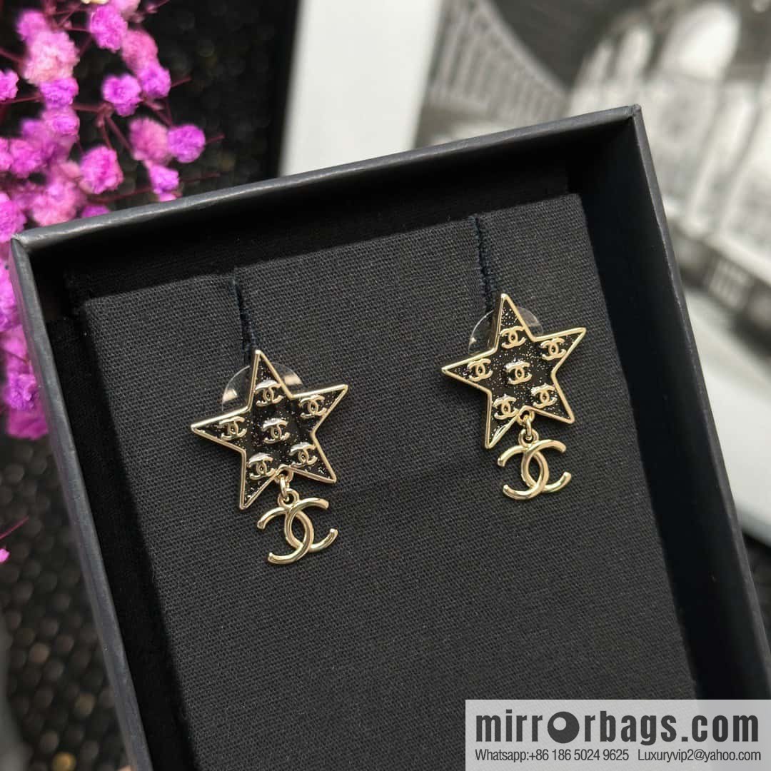☀️New ☑️ Chanel C2 double c pentagram ⭐ star stud earrings ☀️