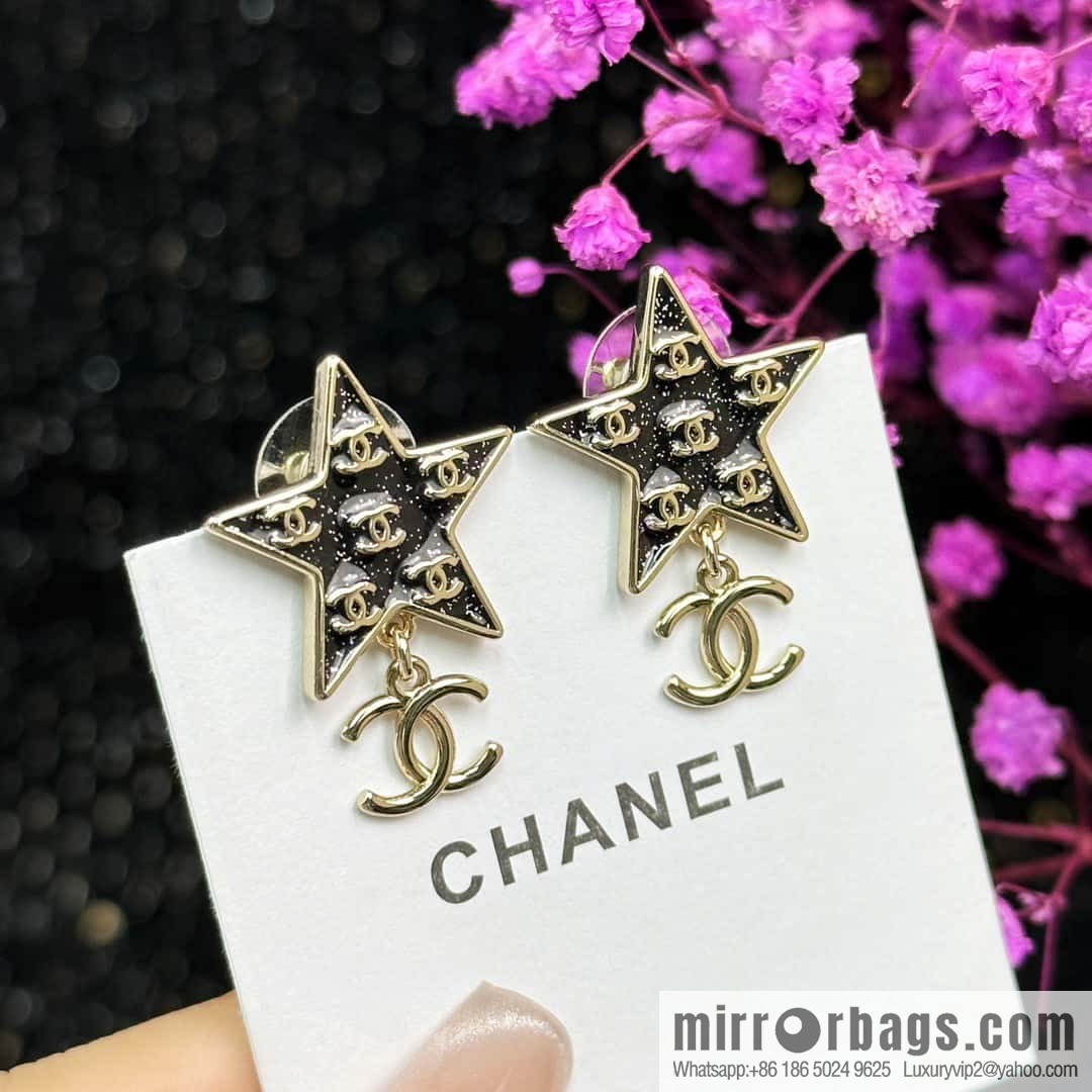 ☀️New ☑️ Chanel C2 double c pentagram ⭐ star stud earrings ☀️