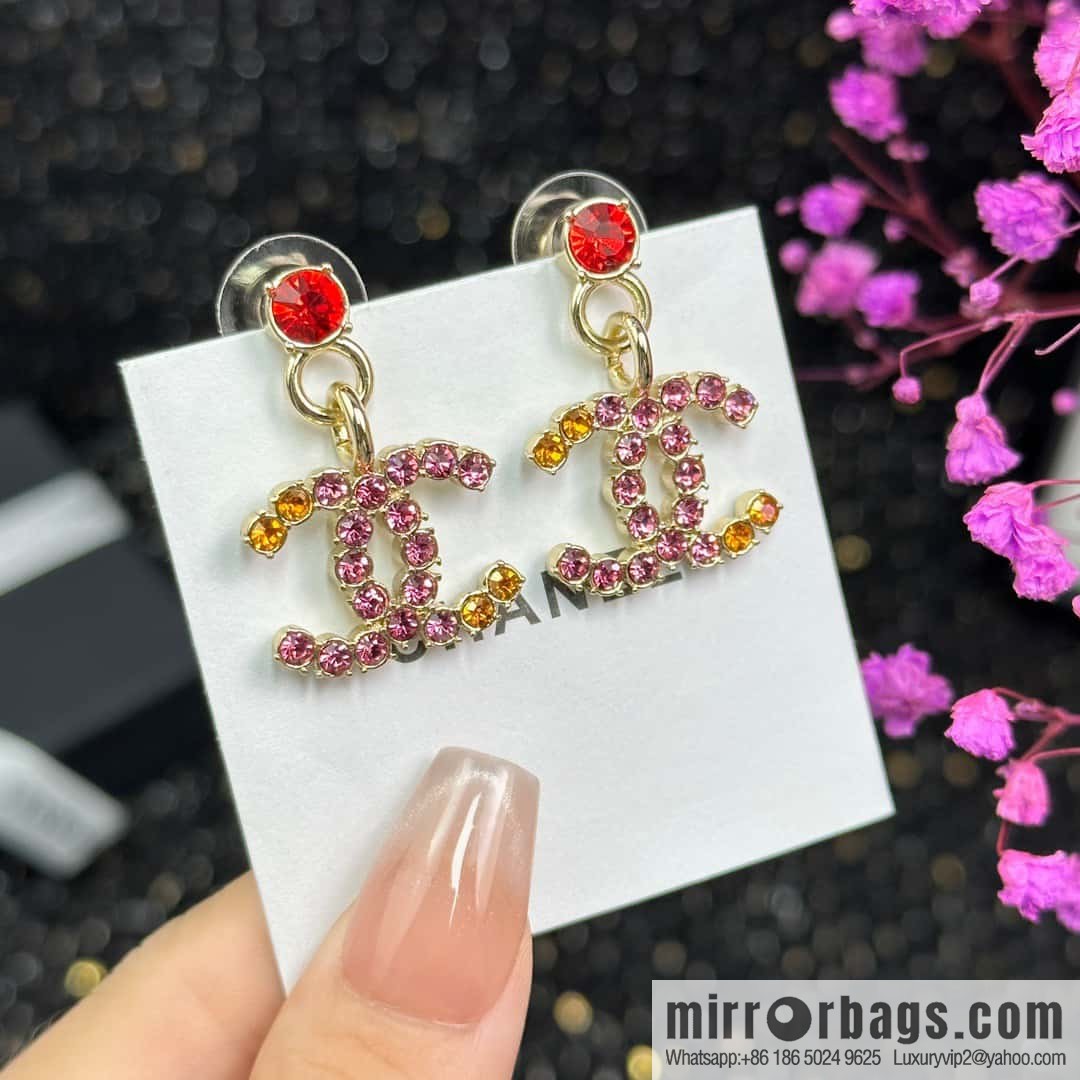☀️New ☑️ Chanel C2 double c pink diamond stud earrings ☀️
