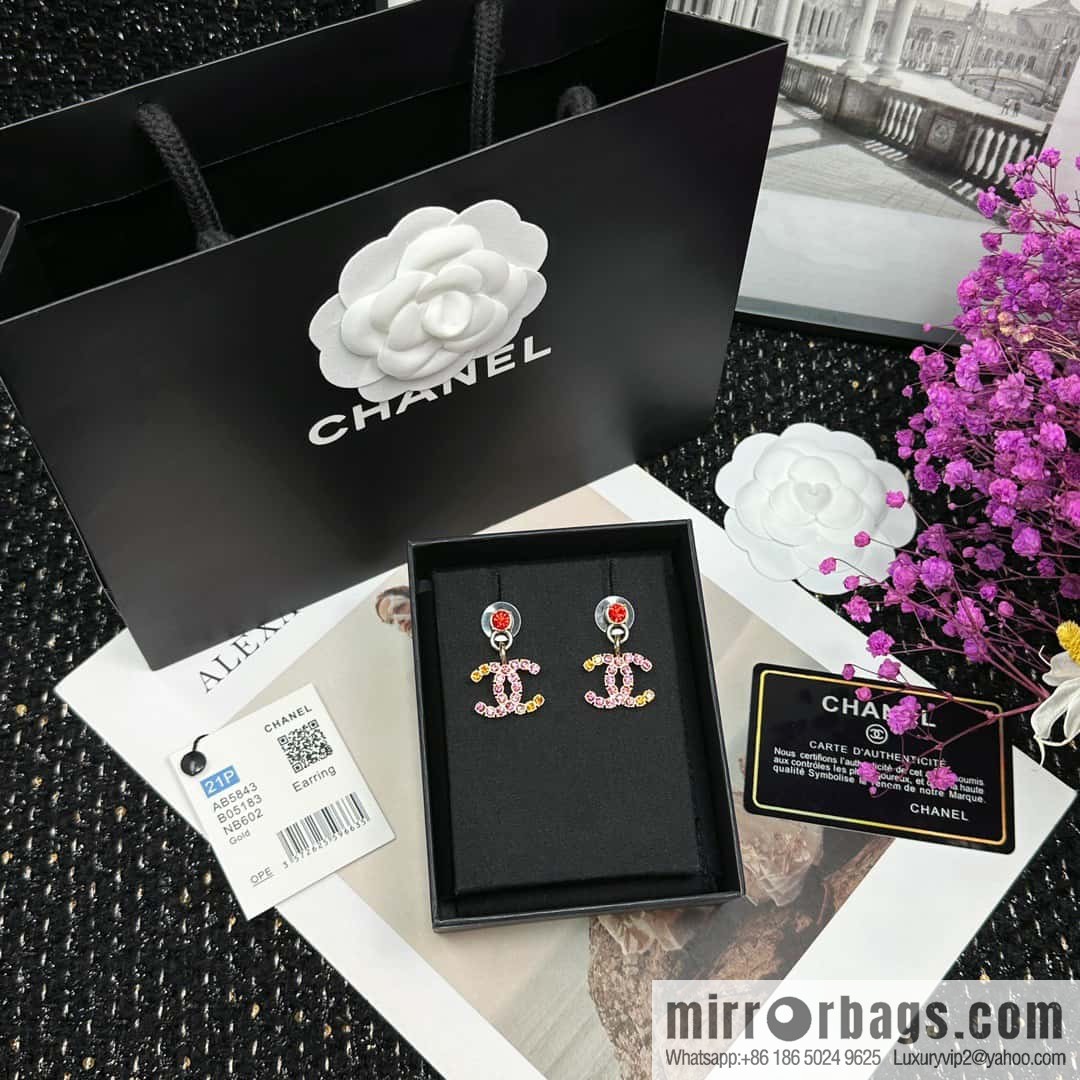 ☀️New ☑️ Chanel C2 double c pink diamond stud earrings ☀️