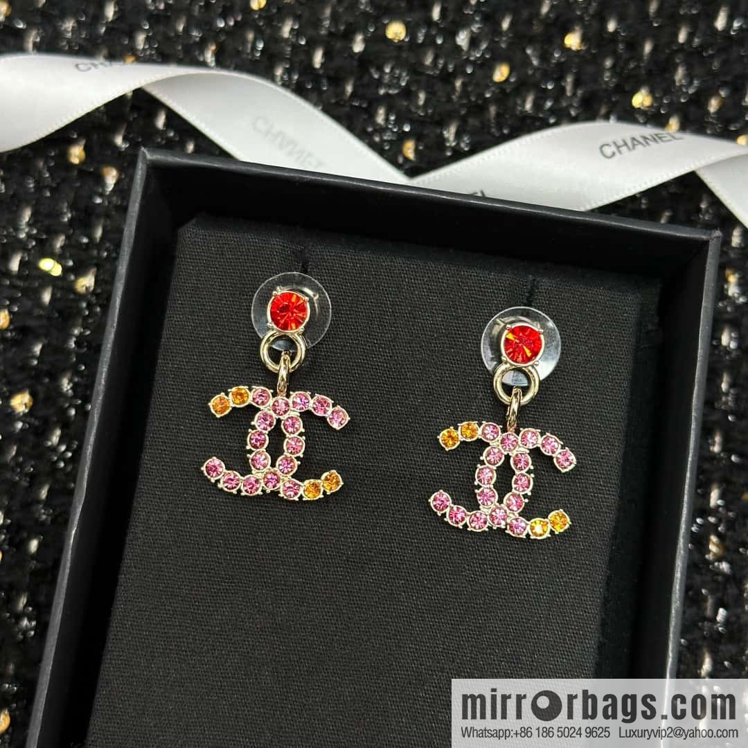☀️New ☑️ Chanel C2 double c pink diamond stud earrings ☀️