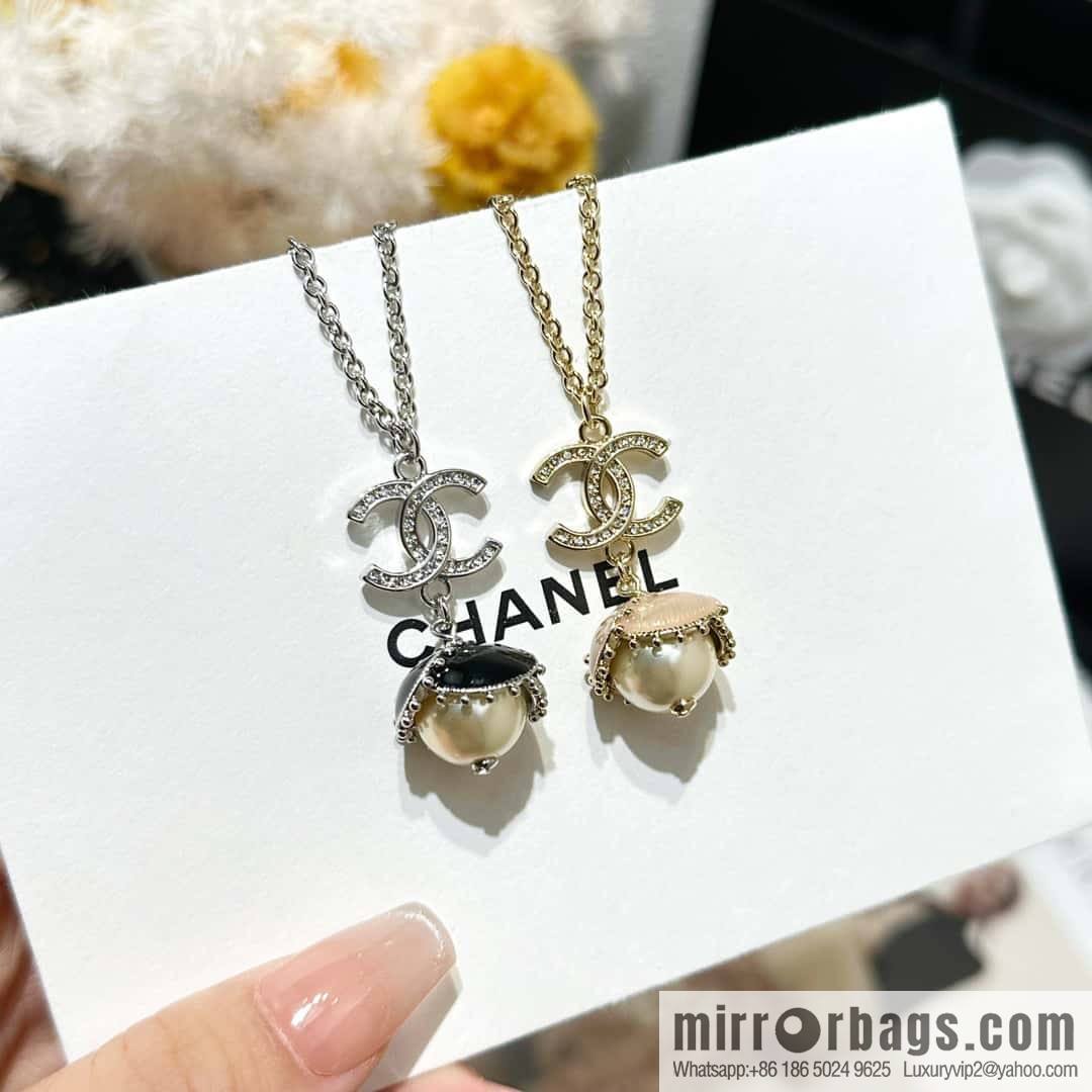 ☀️New ☑️ Chanel full diamond double c drop oil pearl necklace ☀️