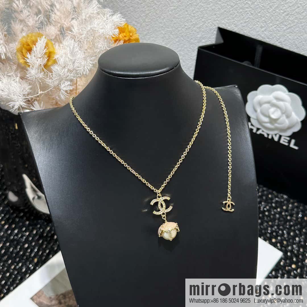 ☀️New ☑️ Chanel full diamond double c drop oil pearl necklace ☀️