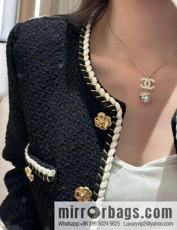 ☀️New ☑️ Chanel full diamond double c drop oil pearl necklace ☀️