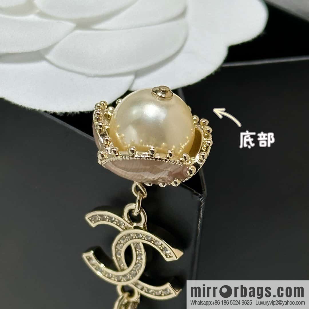 ☀️New ☑️ Chanel full diamond double c drop oil pearl necklace ☀️