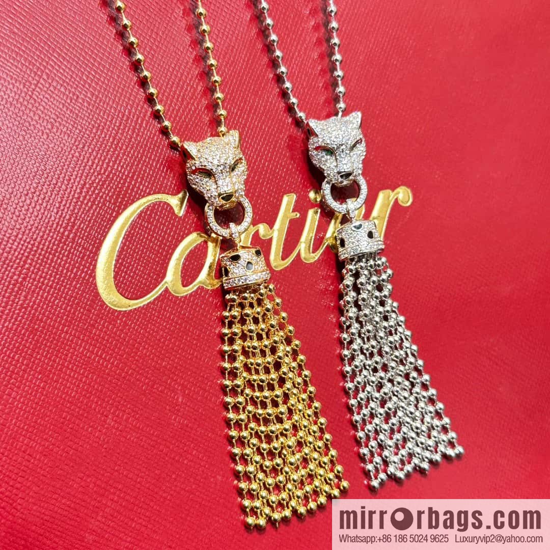 ☀️Cartier PANTHÜRE DECARTIER Jungle Series Full Diamond Tiger Head Tassel Necklace ☀️