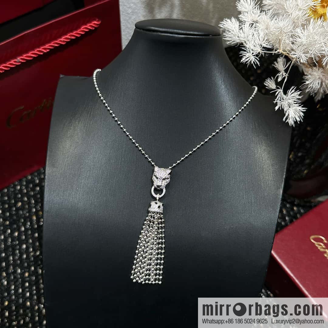 ☀️Cartier PANTHÜRE DECARTIER Jungle Series Full Diamond Tiger Head Tassel Necklace ☀️