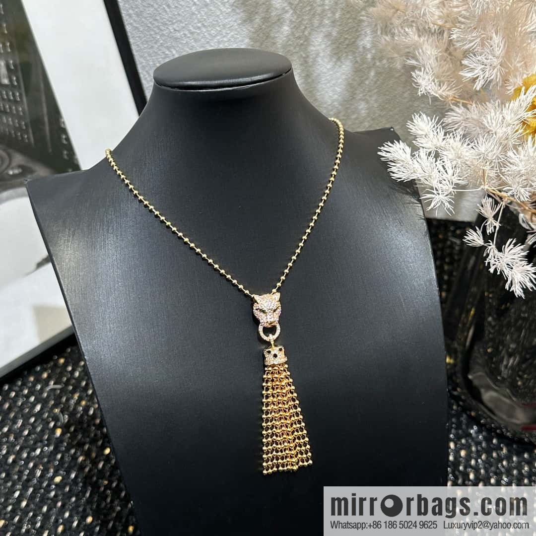 ☀️Cartier PANTHÜRE DECARTIER Jungle Series Full Diamond Tiger Head Tassel Necklace ☀️