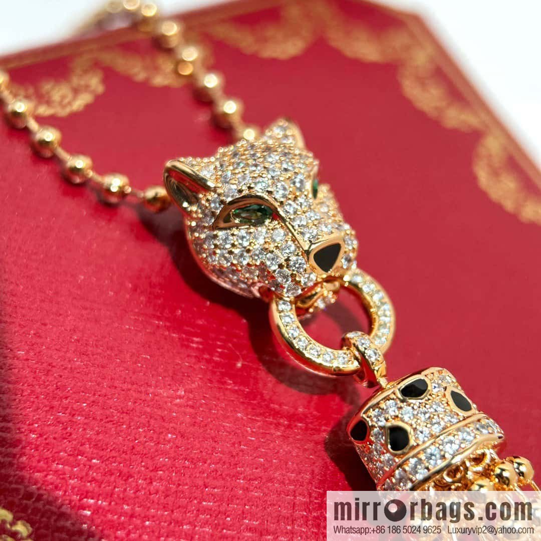 ☀️Cartier PANTHÜRE DECARTIER Jungle Series Full Diamond Tiger Head Tassel Necklace ☀️