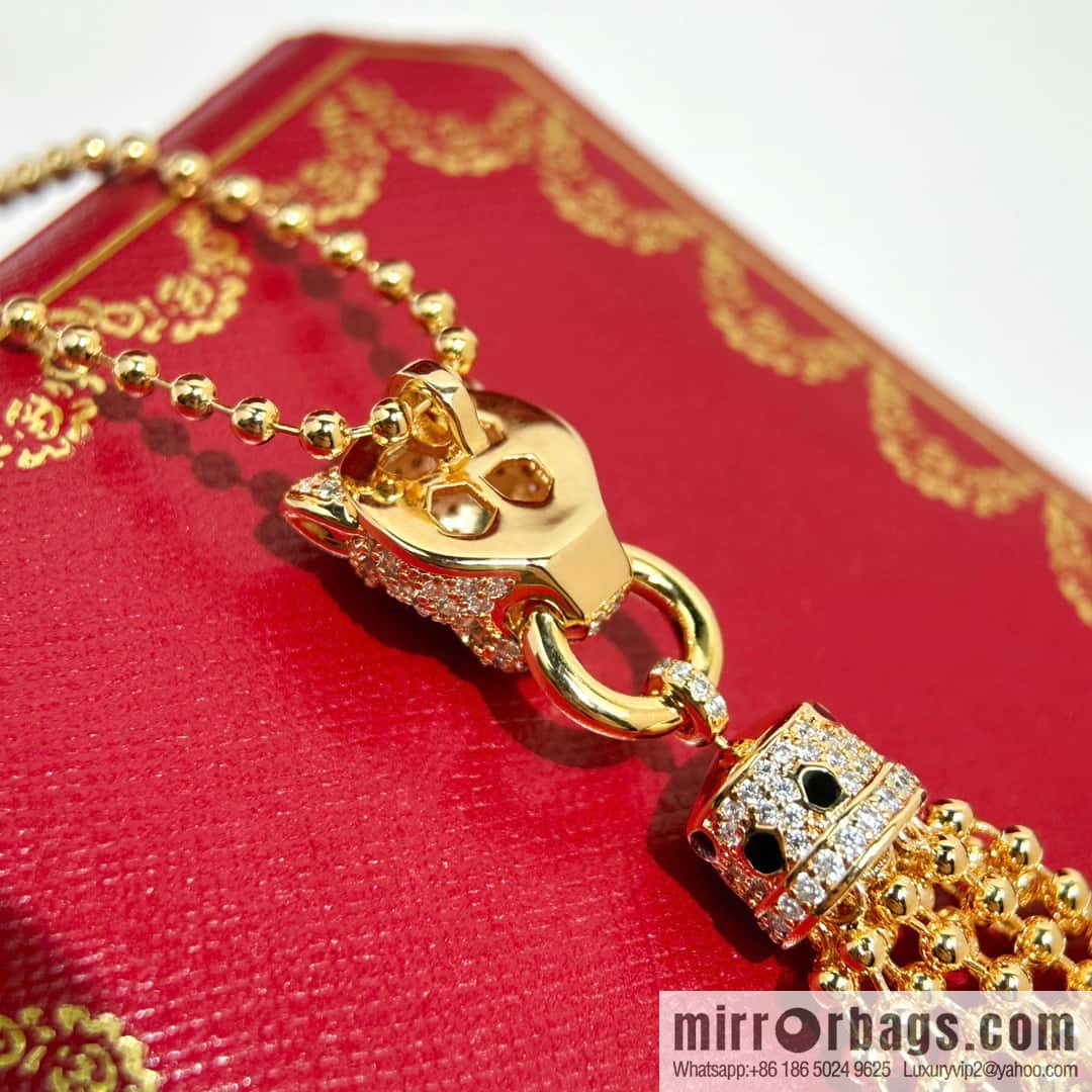 ☀️Cartier PANTHÜRE DECARTIER Jungle Series Full Diamond Tiger Head Tassel Necklace ☀️