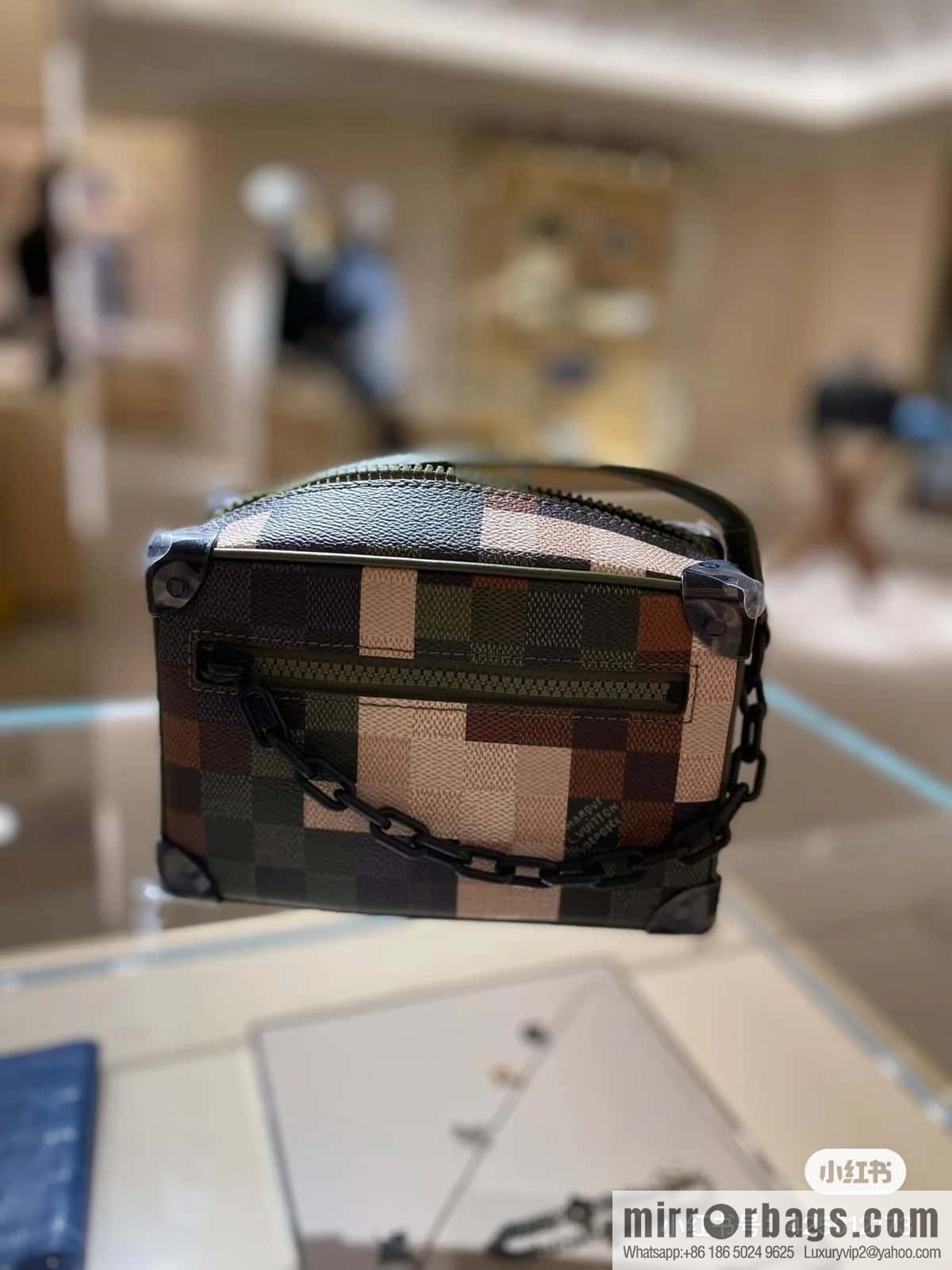 [Original order boutique] M24581 camouflage plaid men's bag box bag series Virgil Abloh 2024 early spring Mini SOFT TRUNK chain bag, M44735