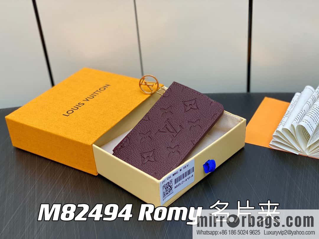 [Original single boutique] M82494 fuchsia full leather embossed card holder wallet series Romy business card holder
