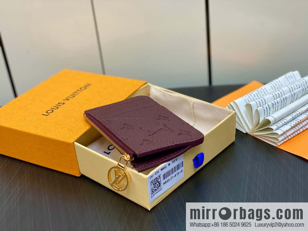 [Original single boutique] M82494 fuchsia full leather embossed card holder wallet series Romy business card holder
