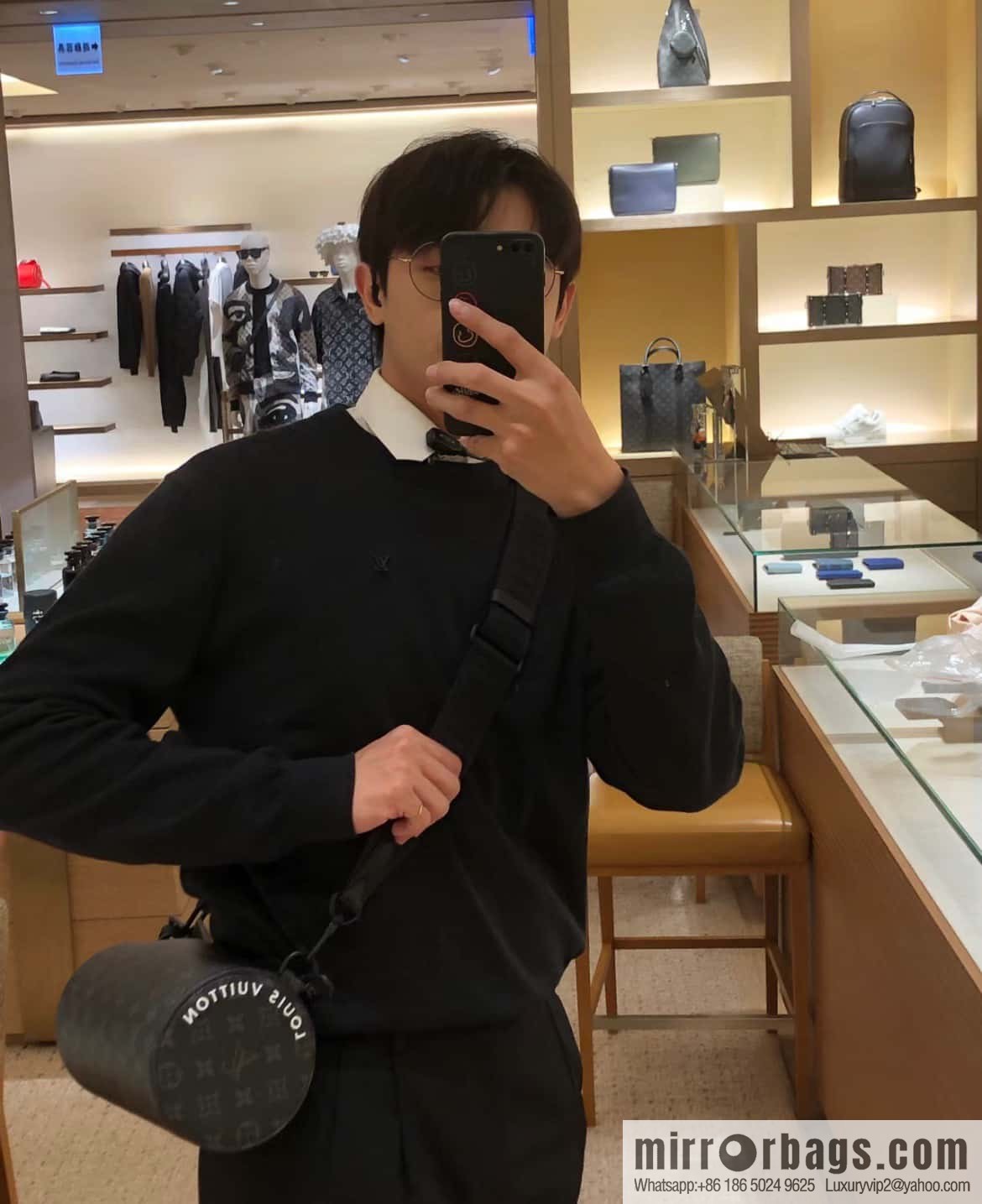 [Original order boutique] M46796 black flower, cylinder bag men's bag series, this Soft Polochon small handbag.
