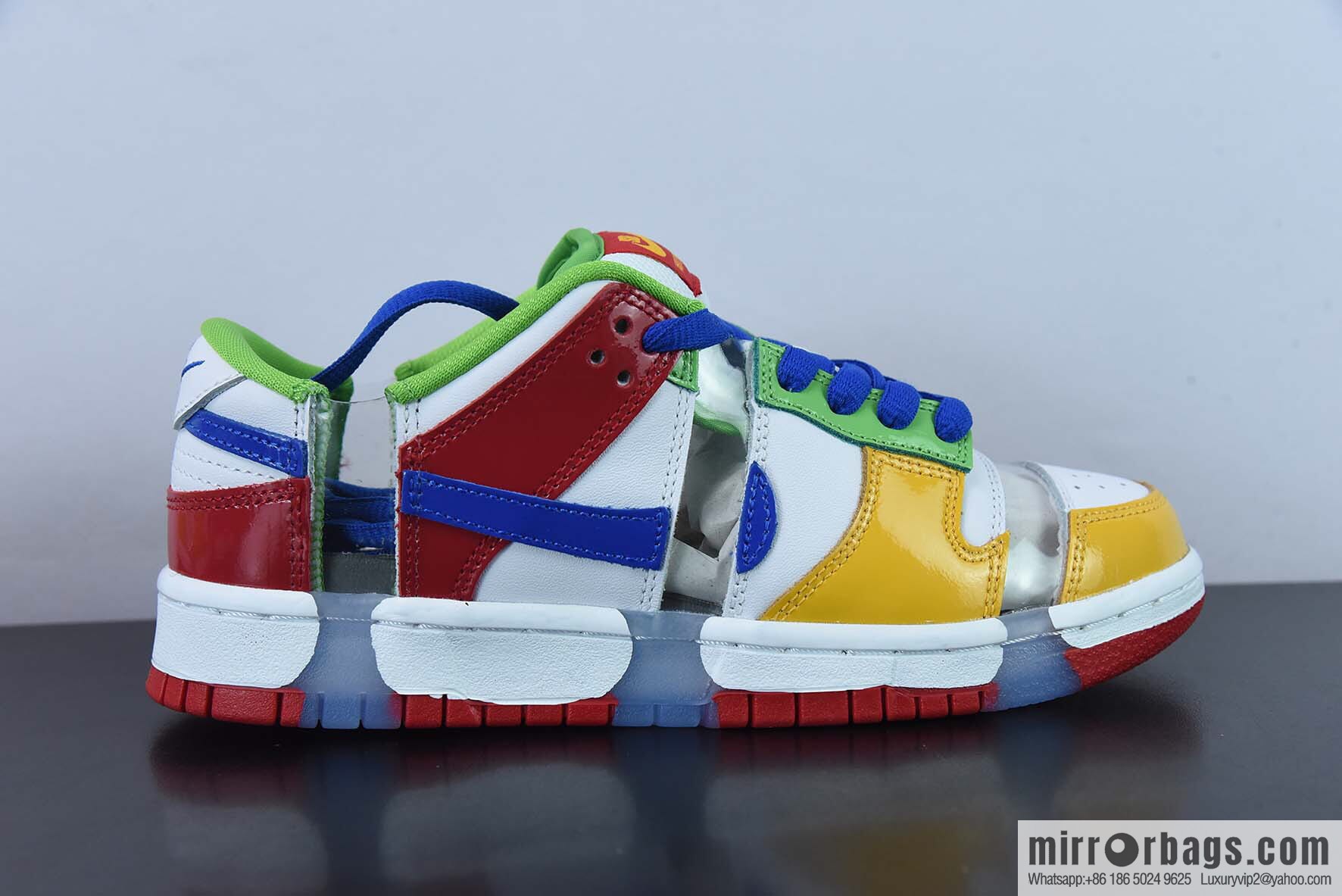 eBay x SB Dunk red, white, yellow and green cut-off color cut-out patchwork low-top casual board shoes, item number: FD8777-100