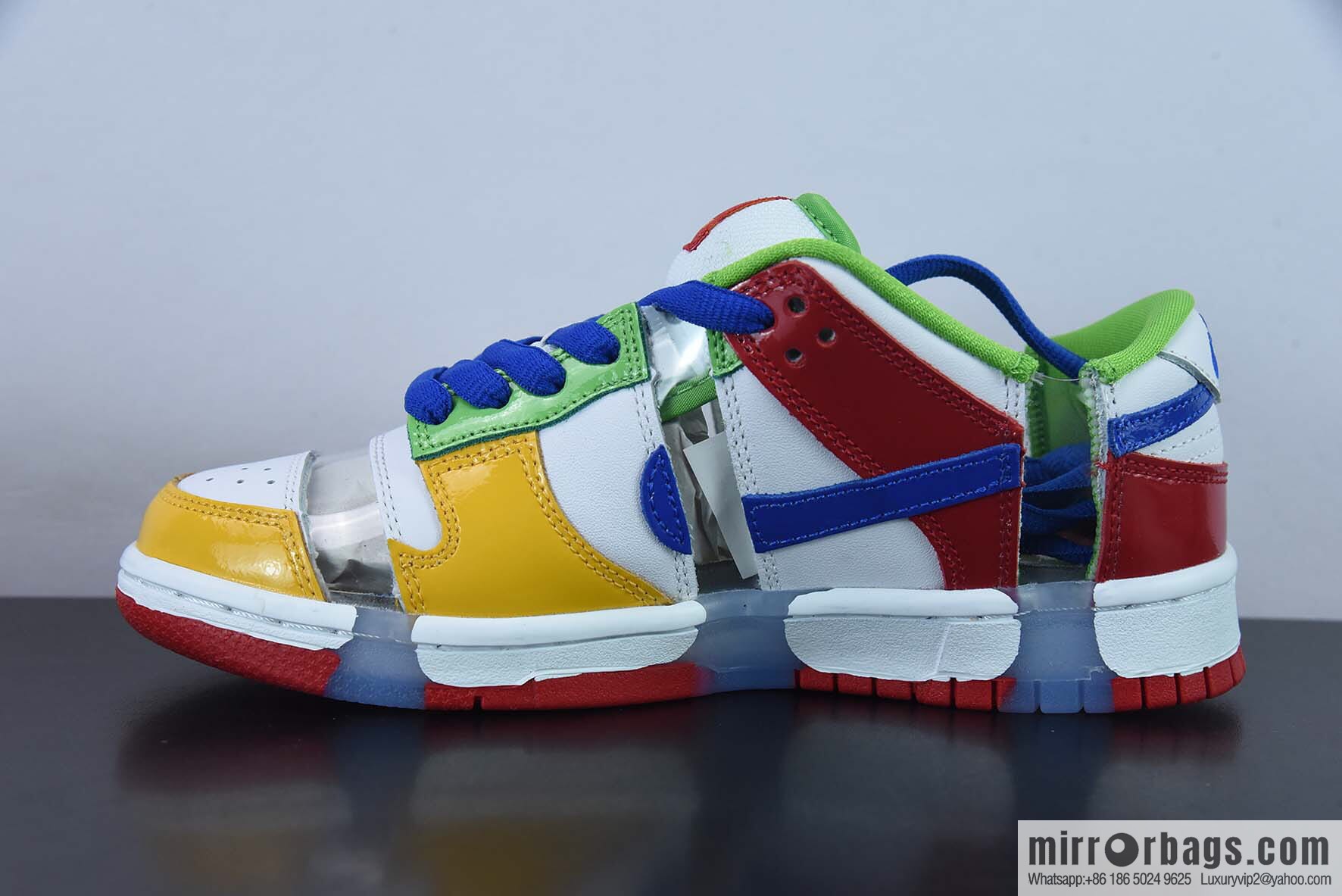 eBay x SB Dunk red, white, yellow and green cut-off color cut-out patchwork low-top casual board shoes, item number: FD8777-100