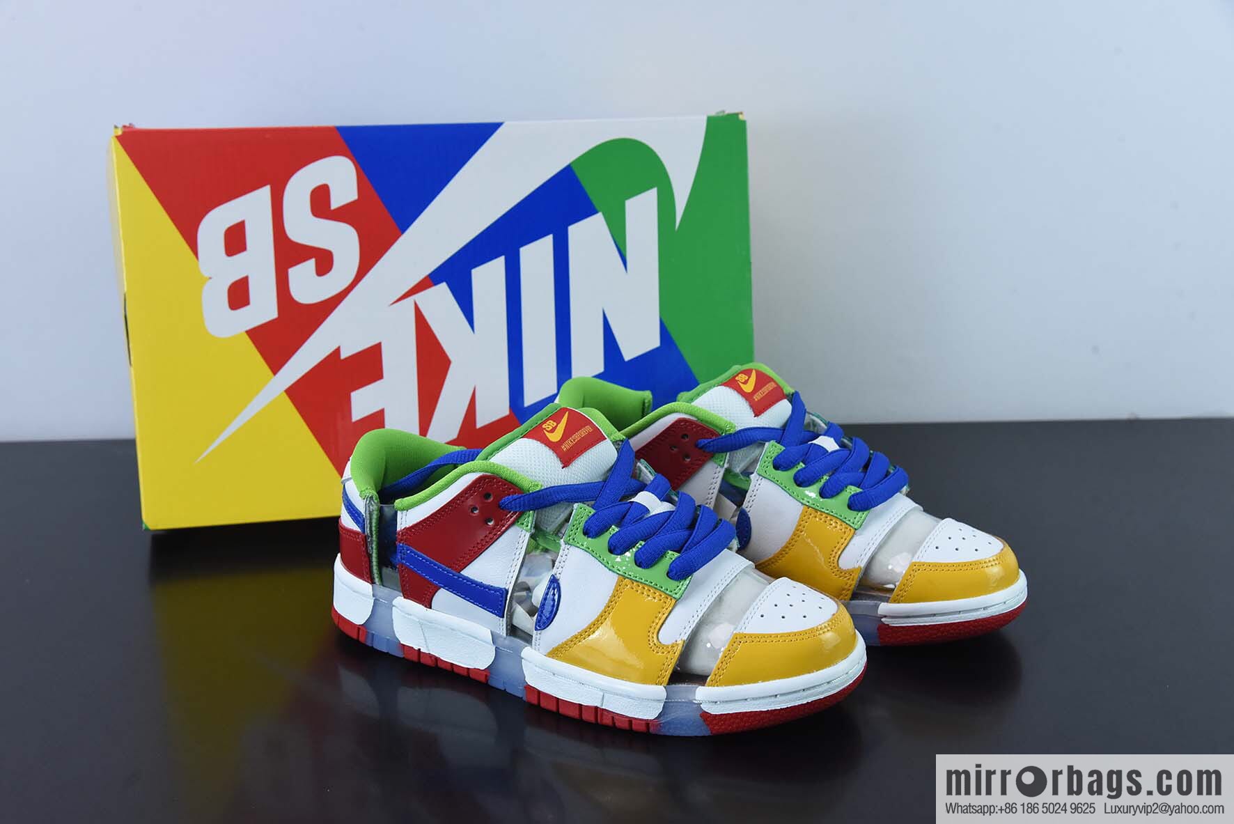 eBay x SB Dunk red, white, yellow and green cut-off color cut-out patchwork low-top casual board shoes, item number: FD8777-100