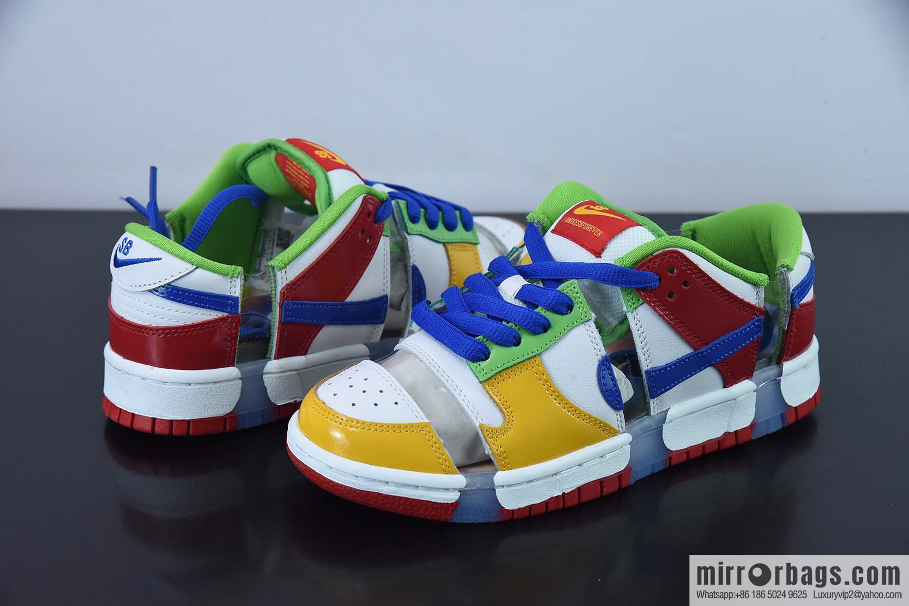 eBay x SB Dunk red, white, yellow and green cut-off color cut-out patchwork low-top casual board shoes, item number: FD8777-100