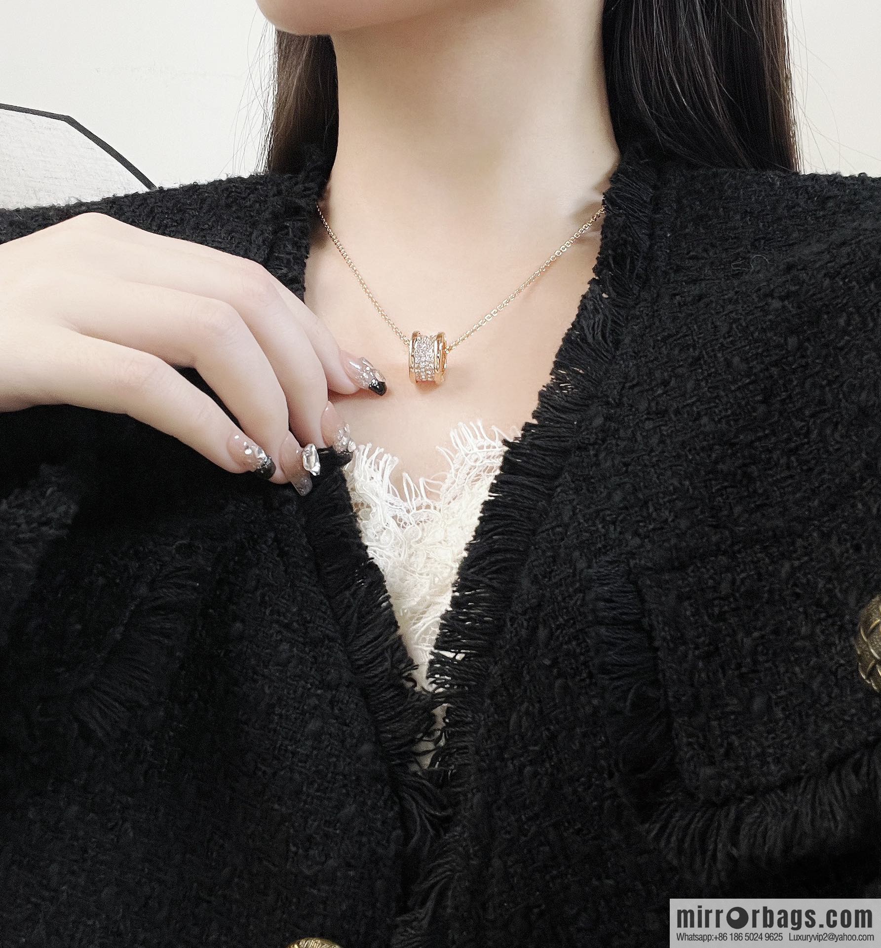 ☀️BVLGARI B. ZERO1 Full Diamond Small Waist Large Necklace
