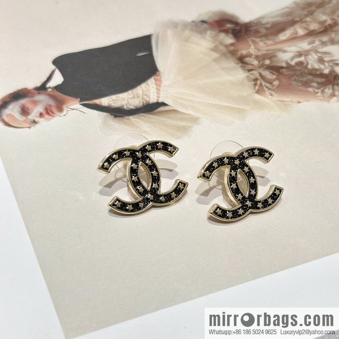☀️New ☑️ Chanel double c pentagram ⭐ star stud earrings