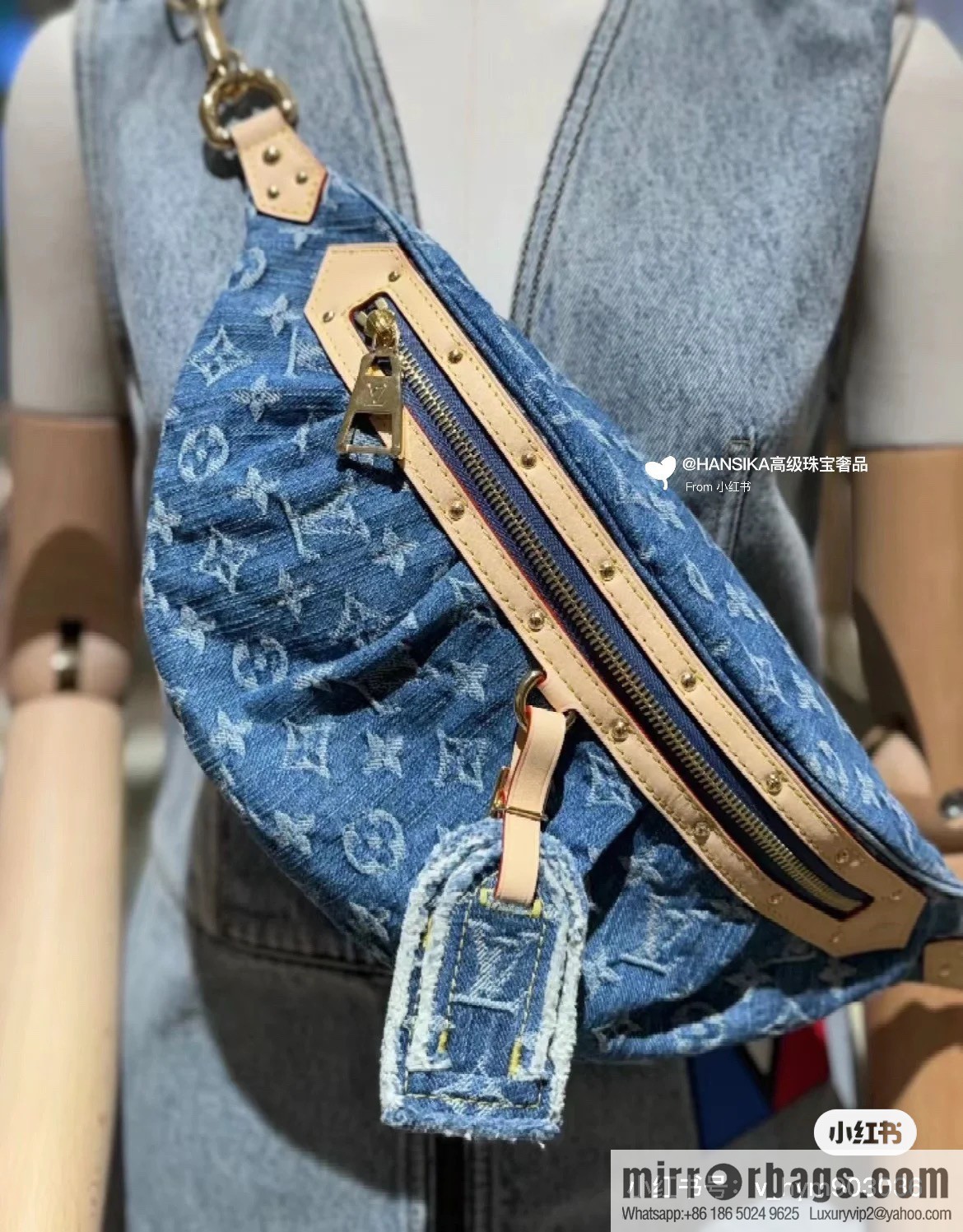 [Original order boutique] M46847 blue denim, denim breast bag fanny pack series, the latest bumbag fanny pack.