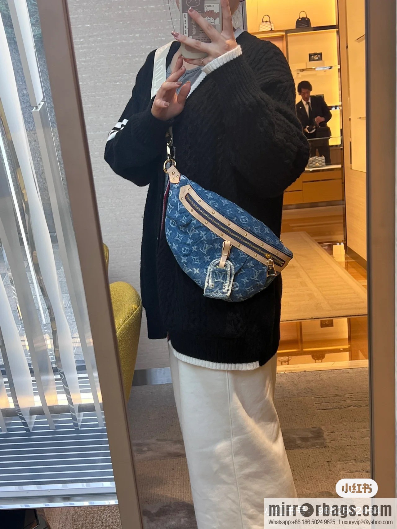 [Original order boutique] M46847 blue denim, denim breast bag fanny pack series, the latest bumbag fanny pack.