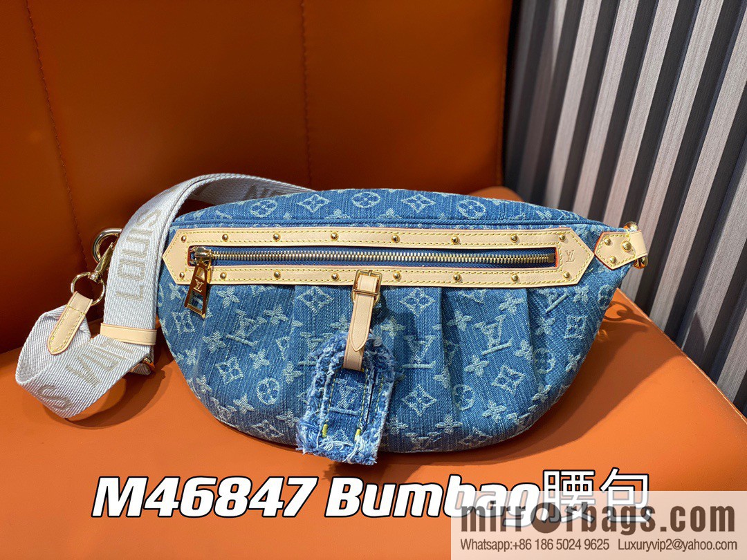[Original order boutique] M46847 blue denim, denim breast bag fanny pack series, the latest bumbag fanny pack.
