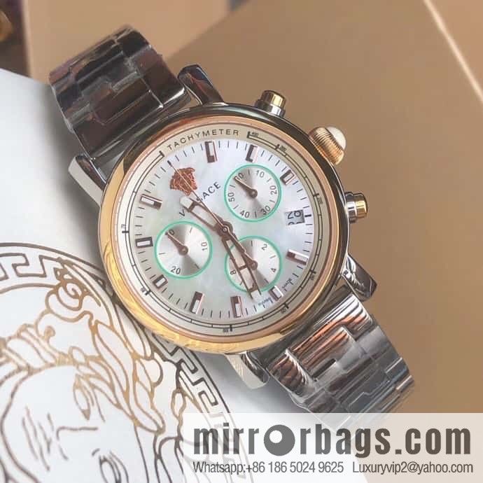 Versace VLB six-hand chronograph quartz women's watch natural mother-of-pearl sapphire glass