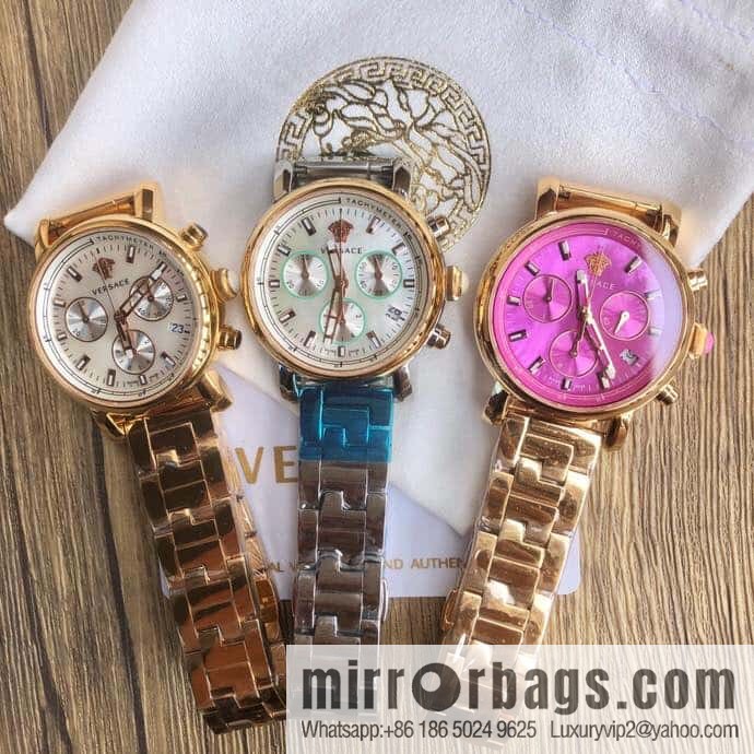 Versace VLB six-hand chronograph quartz women's watch natural mother-of-pearl sapphire glass