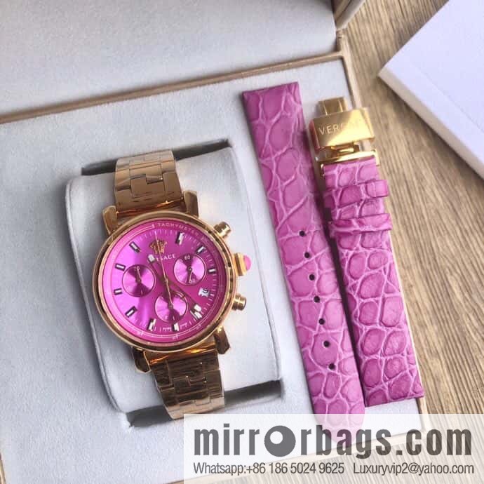 Versace VLB six-hand chronograph quartz women's watch natural mother-of-pearl sapphire glass