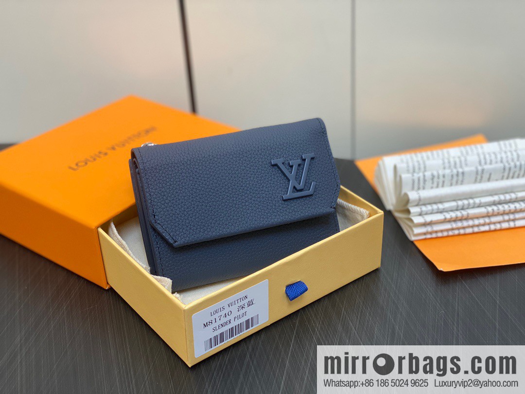 [Original order boutique] M82410 dark blue, full leather wallet series M81740 SLENDER PILOT wallet