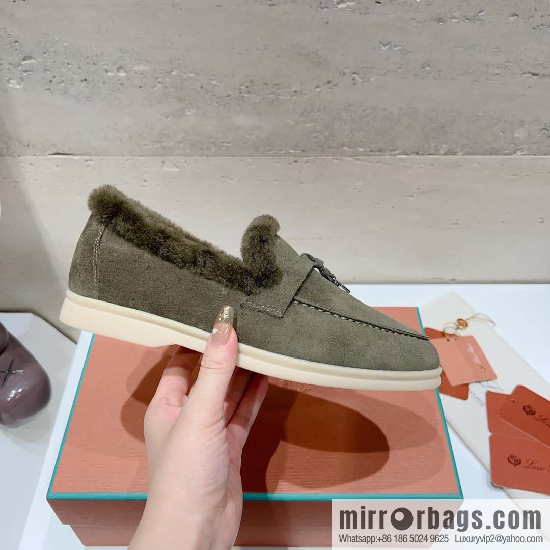 🐰🐰Loro Pian * Classic popular LP top version, British tassel flat-bottomed fluffy loafers