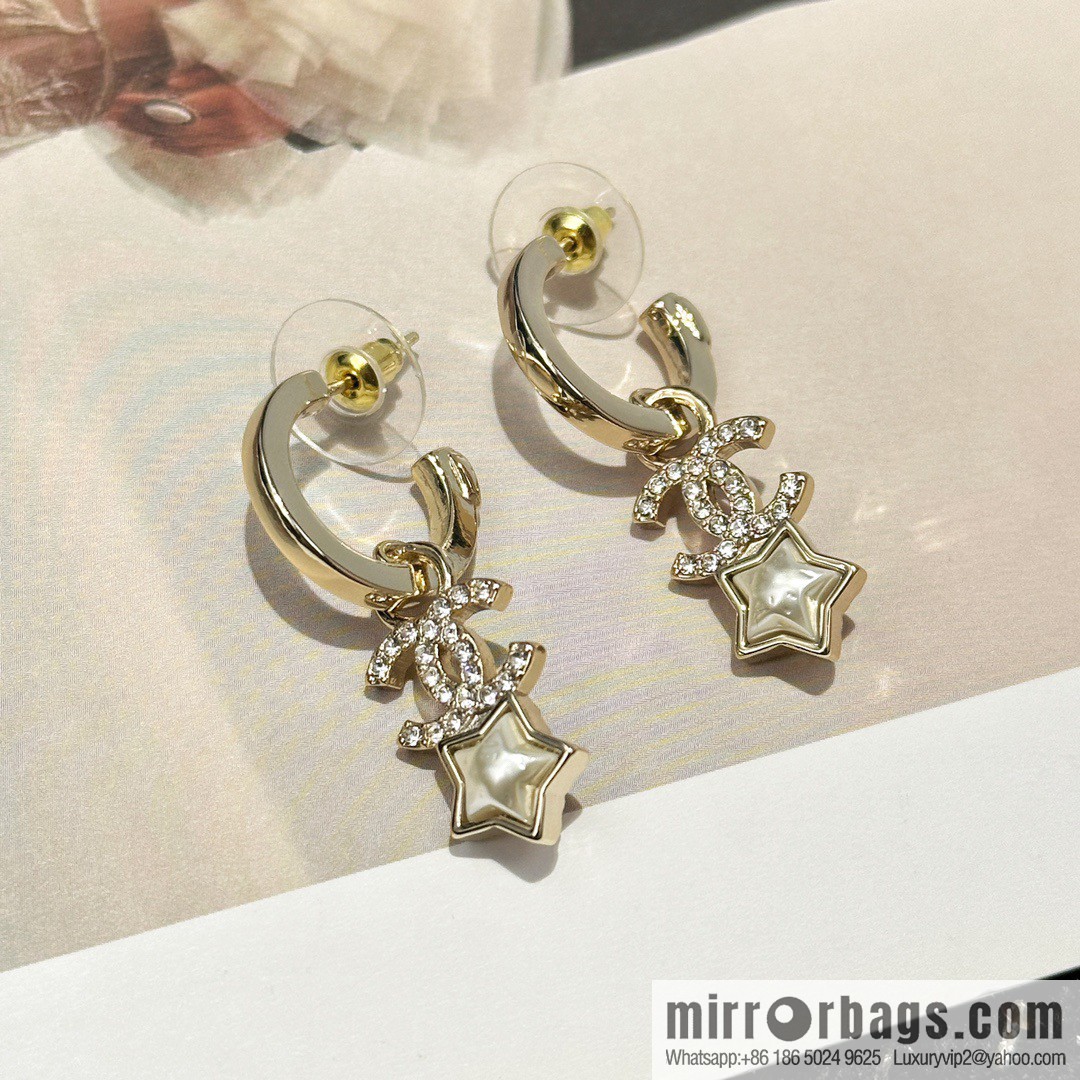 ☀️New ☑️ Chanel C3 double c pentagram ⭐ star stud earrings ☀️