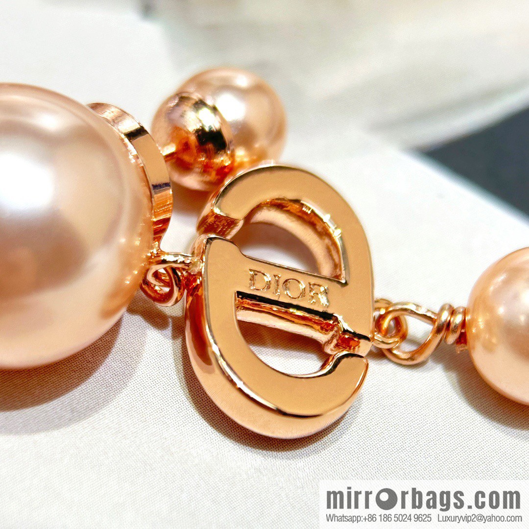 New ☑️ DIOR Dior rose gold CD pink diamond size pearl stud earrings