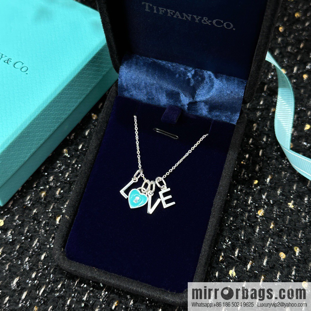 ☀Tiffany & Co. Tiffany LOVE Letter Blue Love Peach Heart Necklace