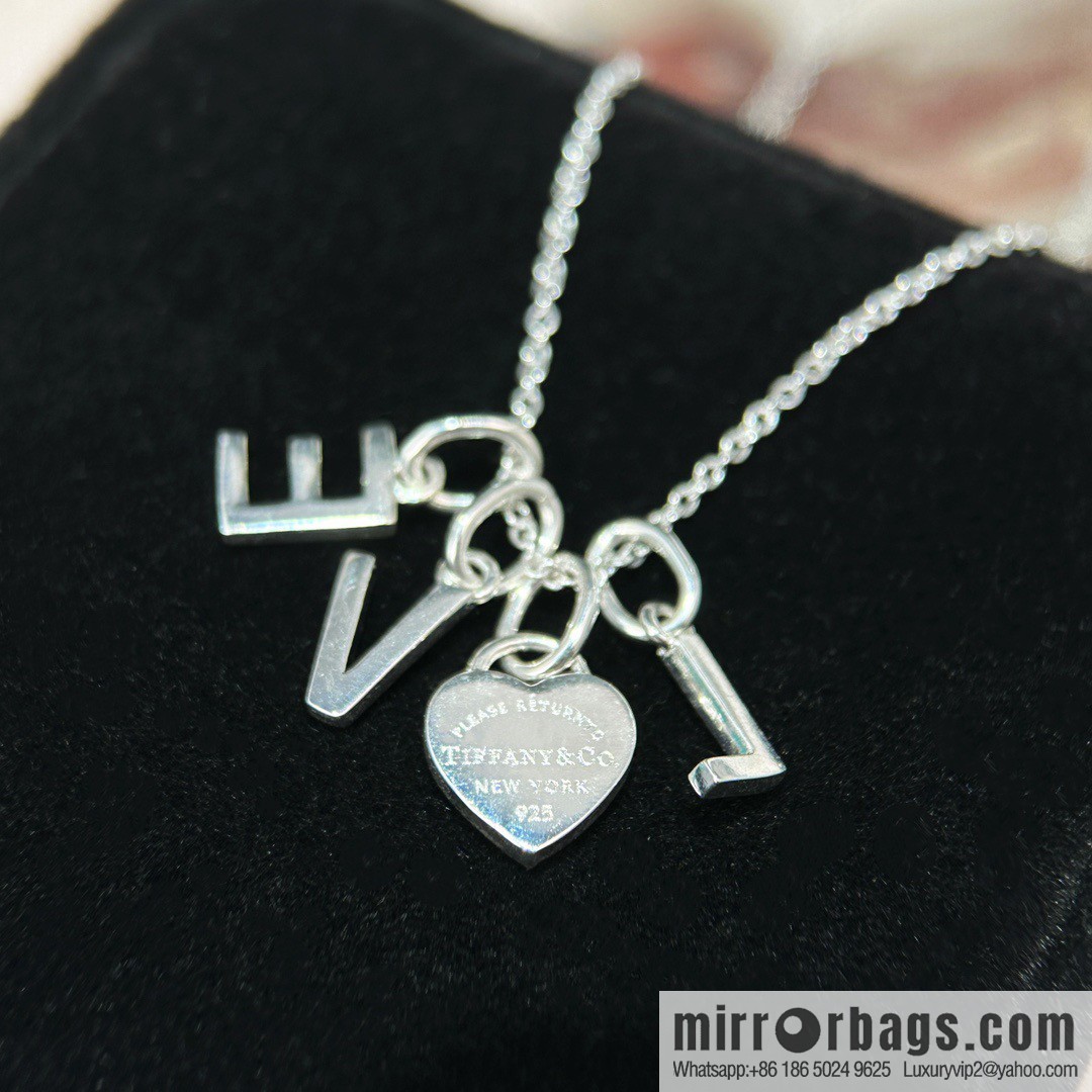 ☀Tiffany & Co. Tiffany LOVE Letter Blue Love Peach Heart Necklace