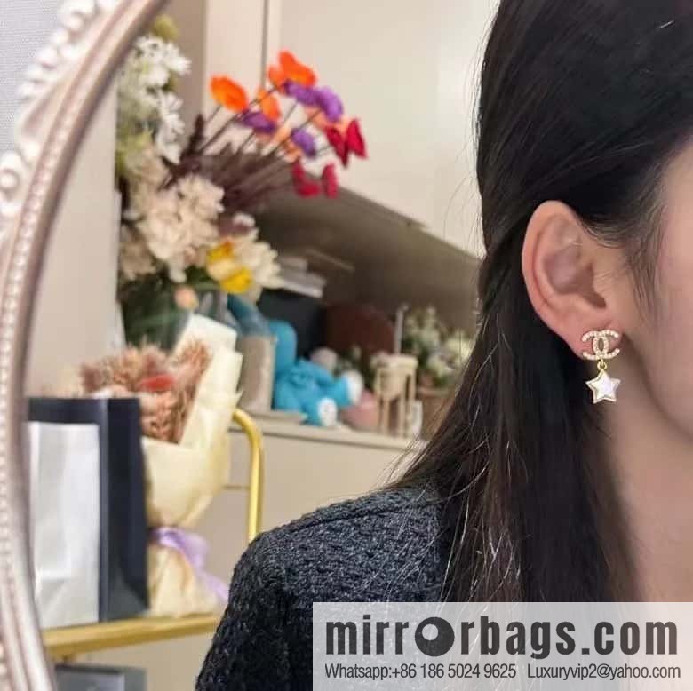 ☀️New ☑️ chanel c2 double c pentagram ⭐ star stud earrings ☀️