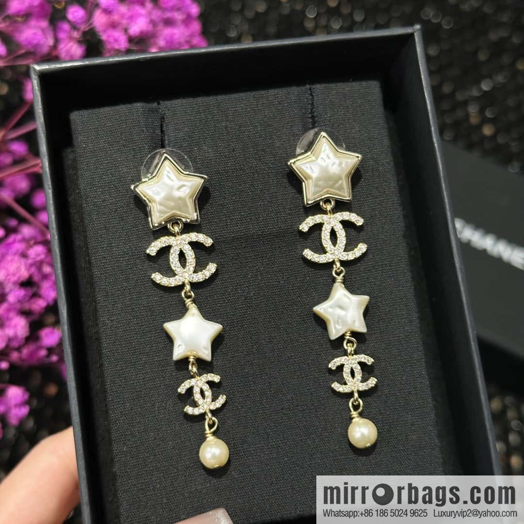 ☀️New ☑️ chanel c5 double c pentagram ⭐ star stud earrings ☀️