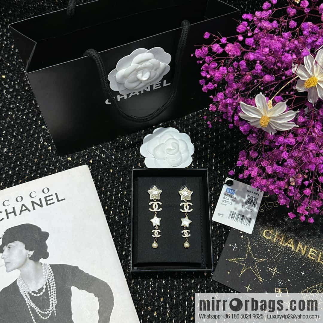☀️New ☑️ chanel c5 double c pentagram ⭐ star stud earrings ☀️