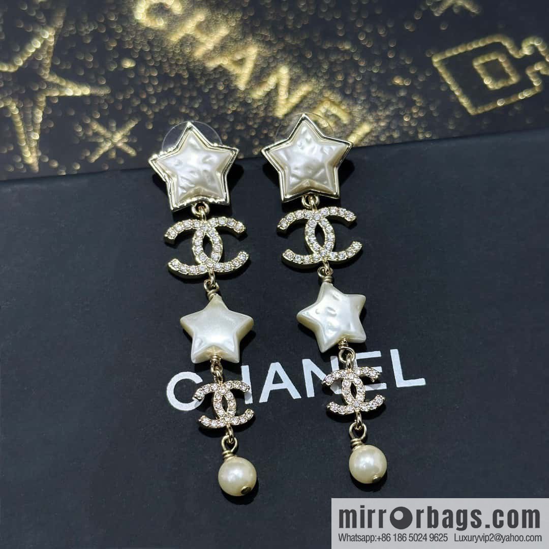☀️New ☑️ chanel c5 double c pentagram ⭐ star stud earrings ☀️