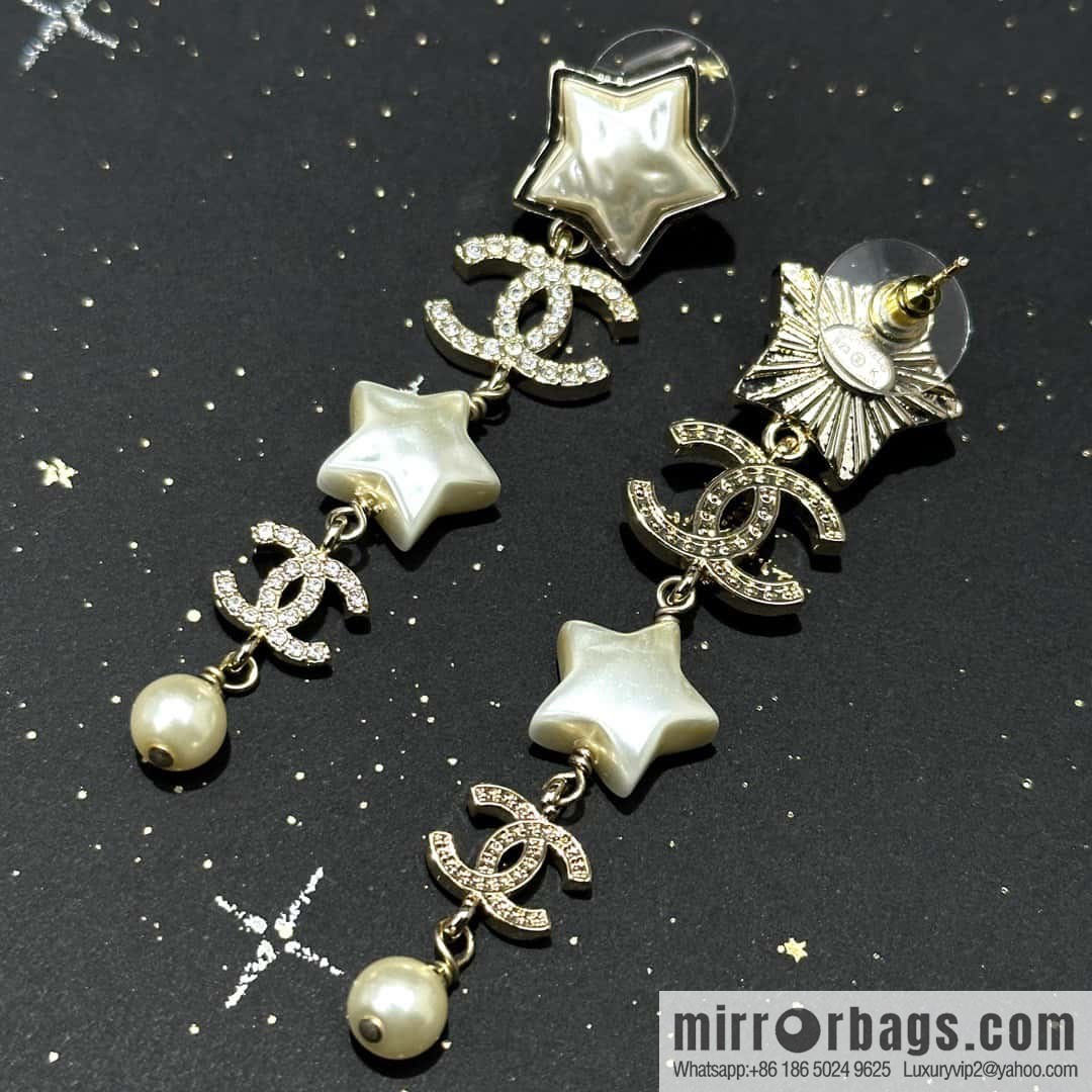 ☀️New ☑️ chanel c5 double c pentagram ⭐ star stud earrings ☀️